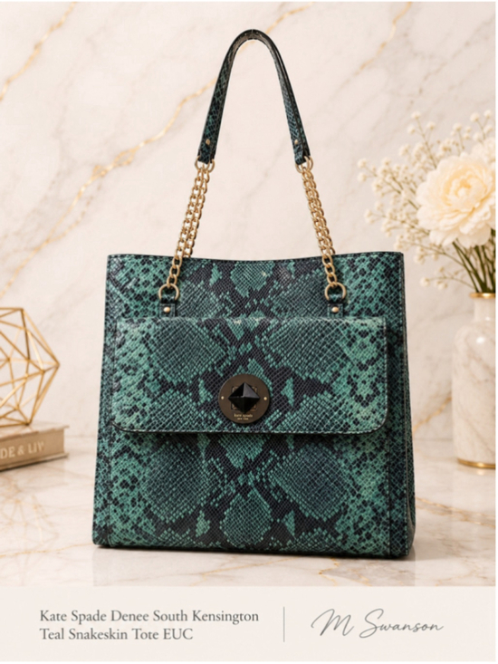 kate spade Handbags - Kate Spade Teal Snakeskin South Kensington Tote Large